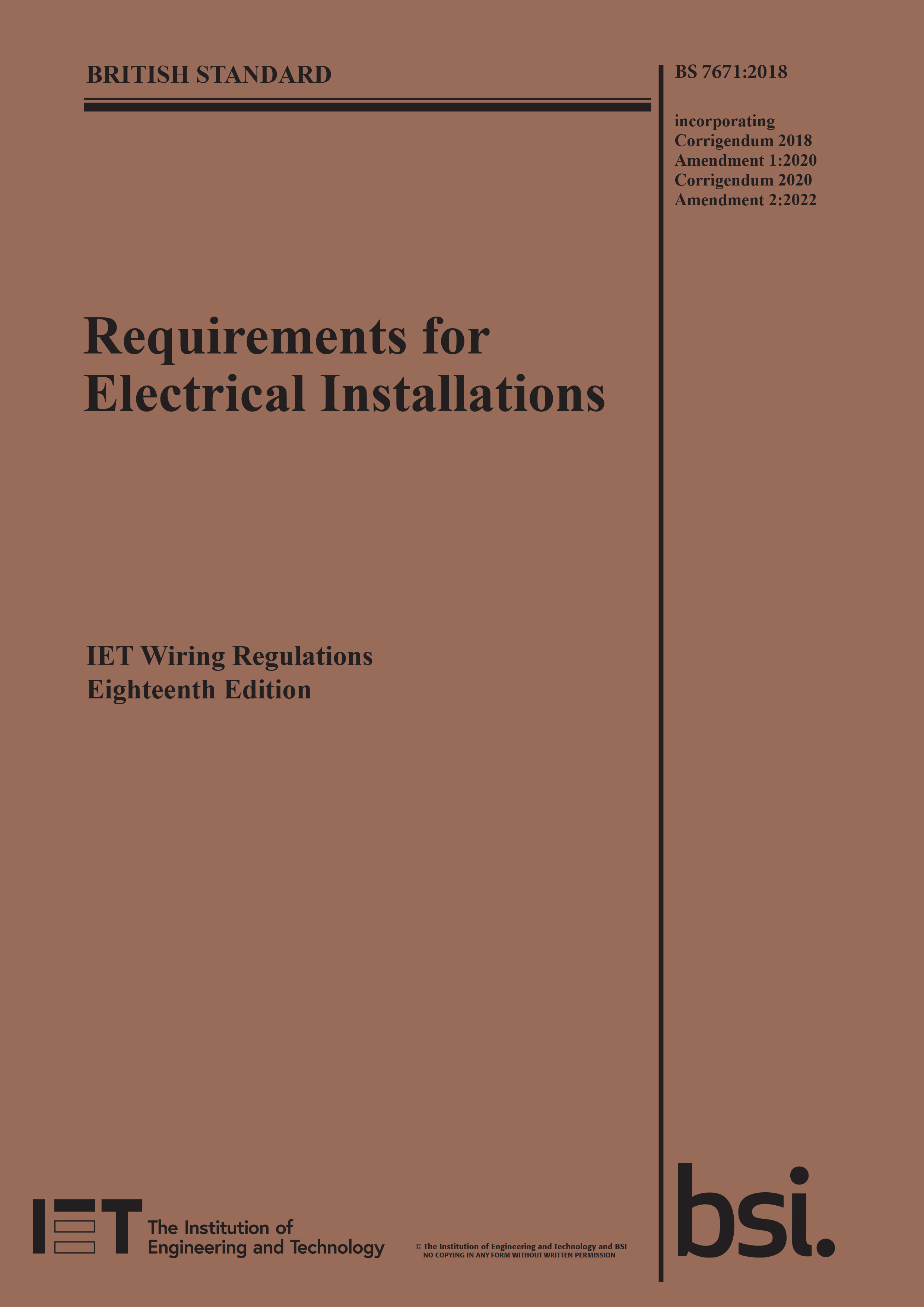 IET Wiring Regulations, 18th Edition Amendment 2 (BS7671:2018+A2:2022)