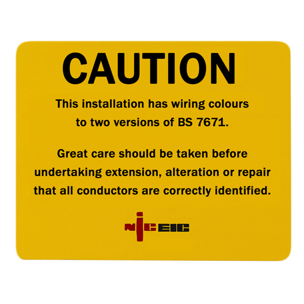 NICEIC Caution Labels (For Changes to the Wiring Colours - Reg 514-14-01) - WCC