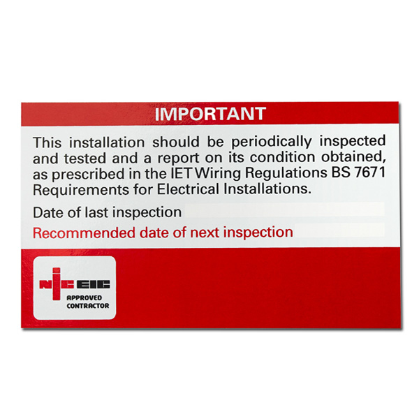 Approved Contractor NICEIC Periodic Inspection and Test Labels (Reg 514-12-01) -  WLP